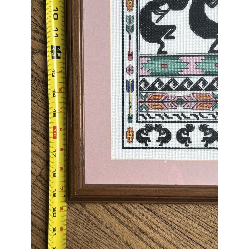KOKOPELLI BORDER SAMPLER Counted Cross Stitch Completed Framed Sunset 19”x 14” - Picture 6 of 7